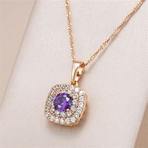 Kinel Hot Shiny Purple Natural Zircon Square Pendant Necklace For Women