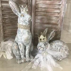 French Nordic Decor Crowned Rabbit Statues Le Lapin Distressed Rabbit