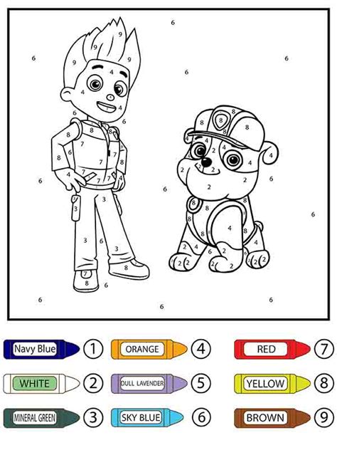 Paw Patrol Alex Porter and Rubble Color by Number Färbung Seite