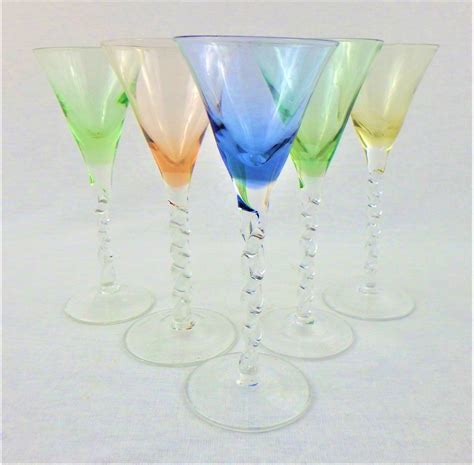 Italian Cordial Glass Set 5 Twisted Stem Cordial Twist Stem Etsy