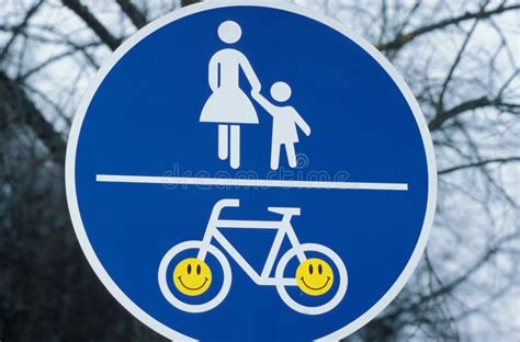 Pedestrian and Bike Cycle Path Sign Stock Photo - Image of cheerful ...