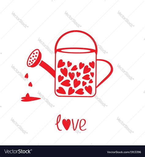 Love Watering Can With Hearts Inside Card Vector Image