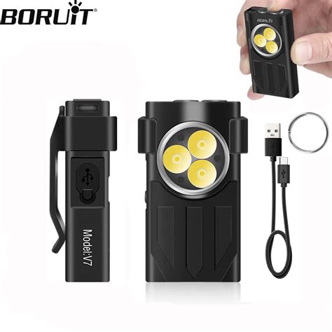 Boruit V Mini Led Flashlight Portable Keychain Torch Modes Type C