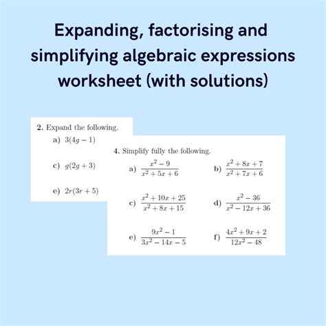 Expanding Factorising And Simplifying Algebraic Expressions