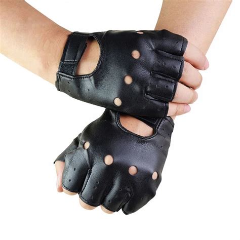 Black Fingerless Leather Gloves