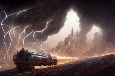 Eberron Train Traveling Through Grey Mist Midjourney