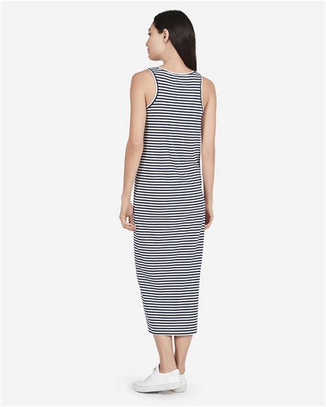 The Cotton Tank Dress White Navy Stripe Everlane