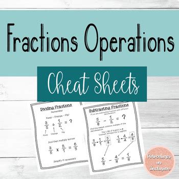 Fractions Operations Cheat Sheets Reference Sheets By Adventures In