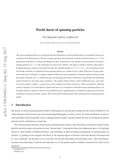 PDF World Sheets Of Spinning Particles