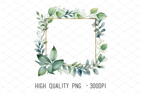 Watercolor Leaves Square Frame Clipart Gr Fico Por Artcursor Creative