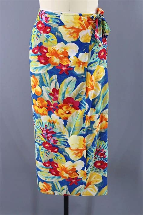 Vintage Hawaiian Print Wrap Skirt