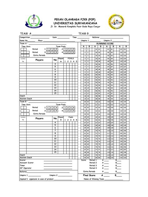 Scoresheet Basket Pop Pdf Sports Team Sports