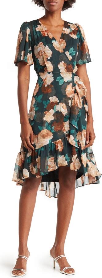 Calvin Klein Floral Flutter Sleeve Midi Dress Shopstyle