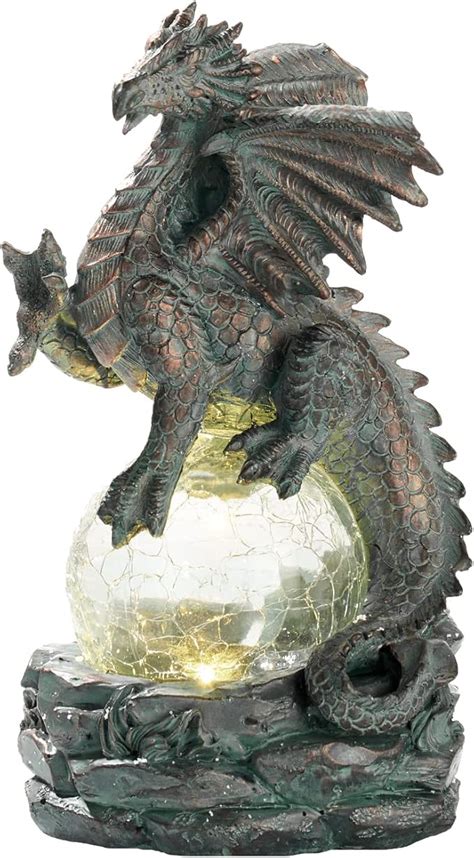 TERESA S COLLECTIONS 22cm Garten Drache Figur Mit Solar Licht