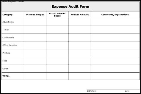 Expense Audit Form Template Sample Templates Sample Templates