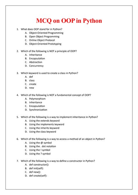 Solution Mcq On Oop In Python Studypool