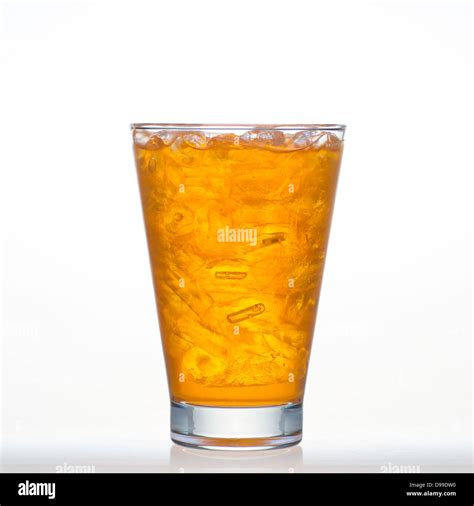 Orange Flavor Drinks Whit Sparkling Soda And Ice In Glass Isolated On