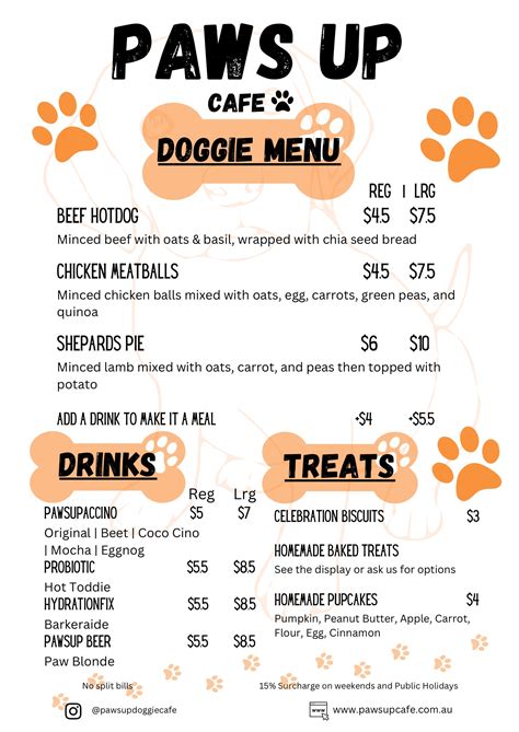 Menu - Dog friendly cafe