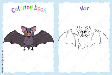 Coloring book page for preschool children with colorful bat Stock Vector | Adobe Stock