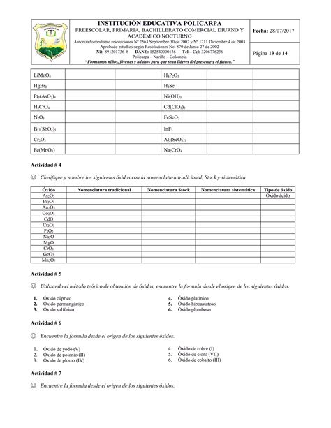 Nomenclatura De Xidos Cidos Y Bases Qu Mica Inorg Nica Pdf