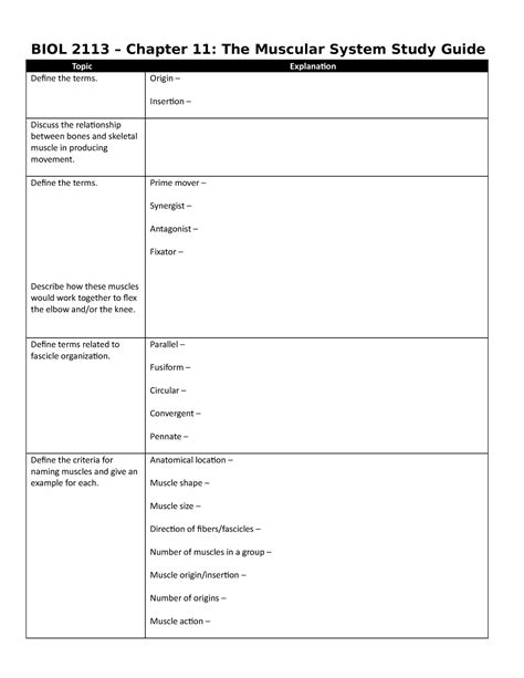 Biol Ch Study Notes Biol Chapter The Muscular