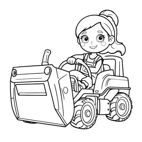 Girl Pushing Toy Bulldozer Coloring Page Lulu Pages