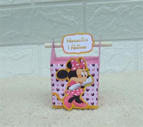 Caixa Canudo Minnie Rosa Aplique 3d Elo7 Produtos Especiais