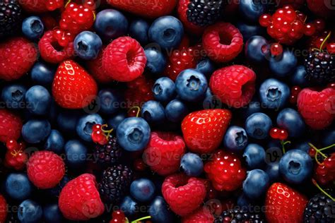 Berries closeup colorful assorted mix of strawberry, blueberry