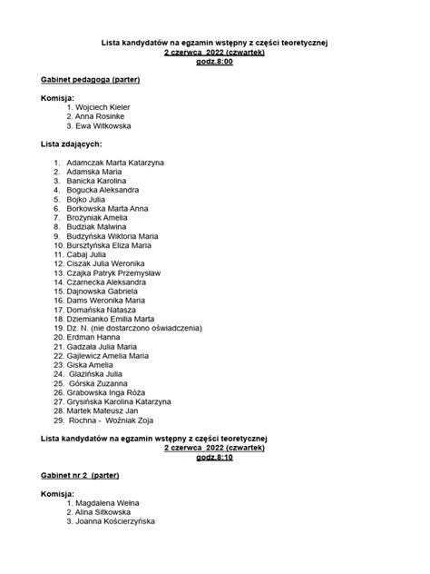 Lista Na Egzaminy Teoretyczne Komisje Pdf