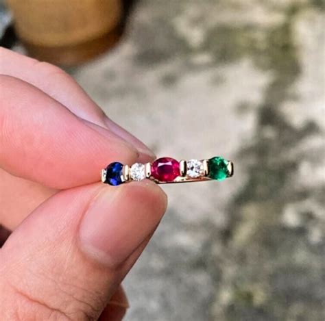 Natural Ruby Emerald Sapphire Diamond Wedding Eternity Band Ring 14k