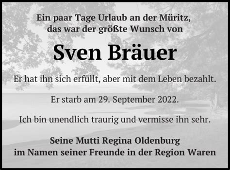 Traueranzeigen Von Sven Br Uer Trauer Nordkurier