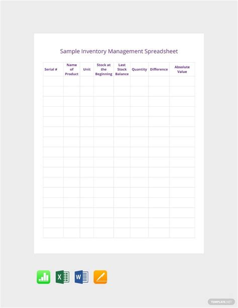 Sample Inventory Management Spreadsheet Template in GDocsLink, Google Sheets, MS Excel, MS Word ...