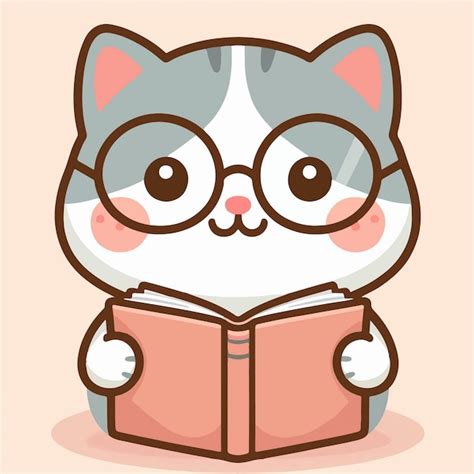 Premium Vector Vector Cute Cartoon Cat Reading A Book Illustration