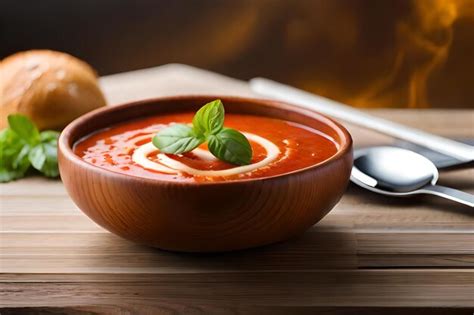 Premium Ai Image A Bowl Of Tomato Soup With A Spoon And A Spoon