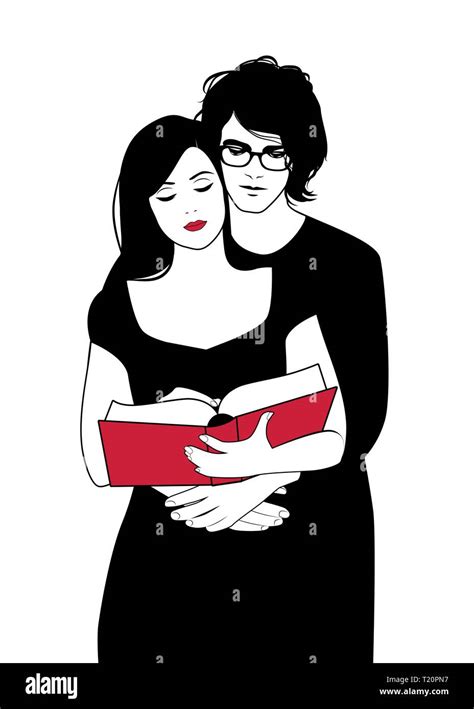 Young Couple In Love Cuddling Together Reading A Book Vector