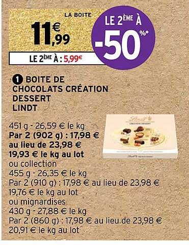 Promo Boîte De Chocolats Création Dessert Lindt chez Intermarché