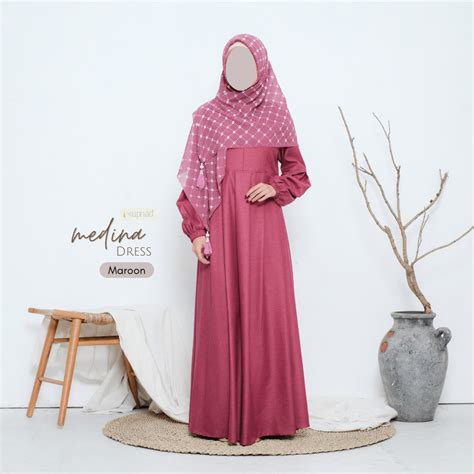 Jual Kupnad Gamis Premium Polos Katun Madina Adem Nyaman Medina Dress