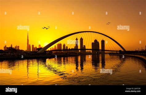 Panoramic View Of Dubai Skyline From Dubai Creek United Arab Emirates