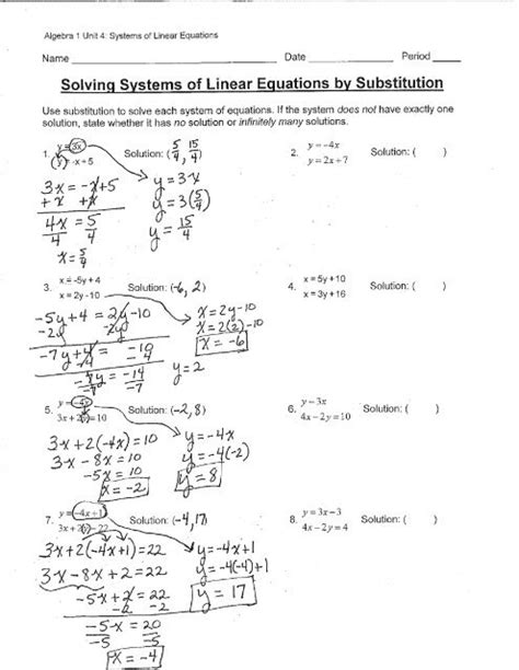 Solving Systems Of Linear Equations By Substitution Mbhs Algebra 1