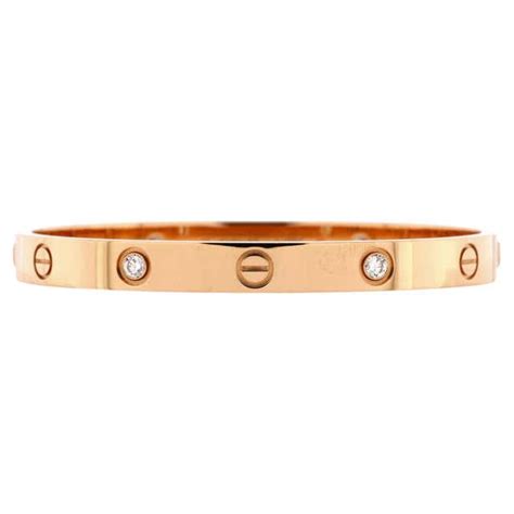 Cartier Love 18k Rose Gold 4 Diamond Bracelet With Screwdriver For Sale