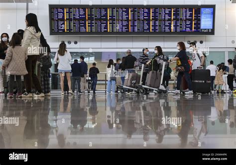 Passagiere Kommen Am Hong Kong International Airport Chek Lap Kok An