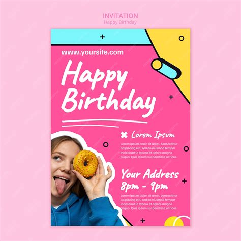 Modelo De Convite De Festa De Aniversário De Design Plano Psd Premium