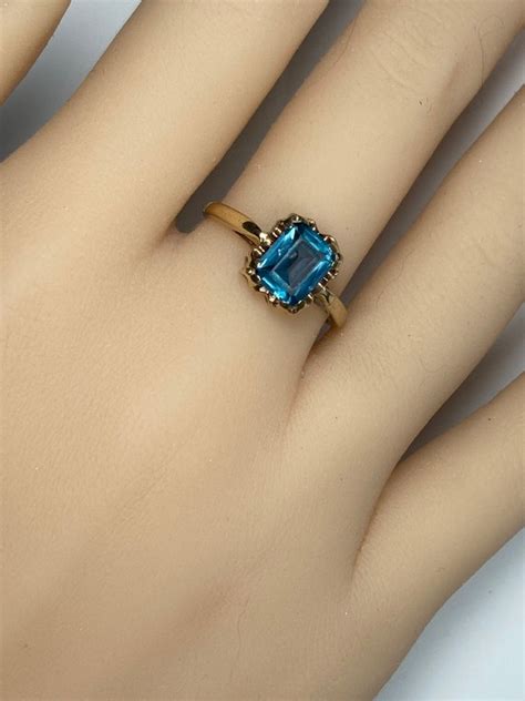 Antique Emerald Cut Blue Spinel Ring In 10k Yellow Go Gem