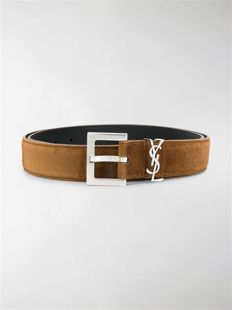 Saint Laurent Monogram Suede Belt Brown Modes