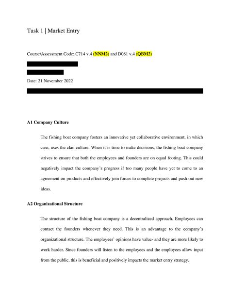 D081 QBM2 Task 1 Passed 1st Attempt Task 1 Market Entry Course