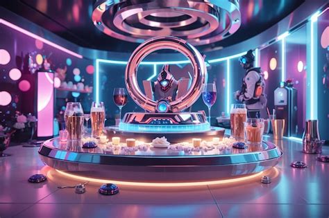 Una fiesta de cumpleaños futurista ambientada en un espacio elegante y