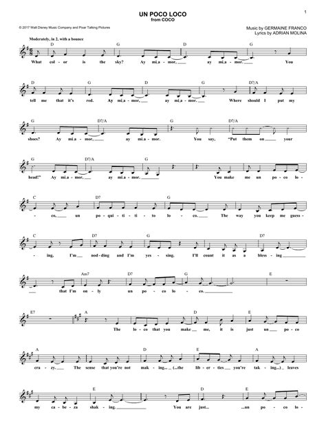 Un Poco Loco From Coco By Germaine Franco Adrian Molina Sheet Music