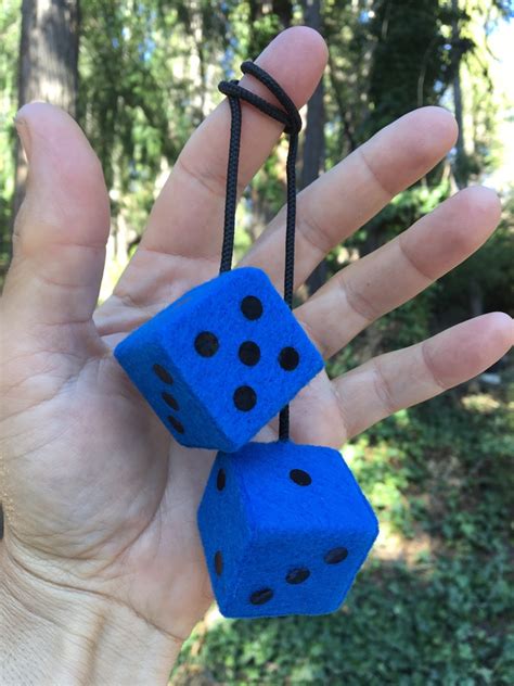 Neon Blue Fuzzy Dice With Black Dots And Chain Or Cord Etsy