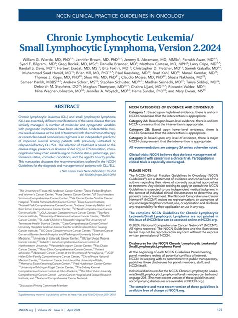 Jnccn Chronic Lymphocytic Leukemia Small Lyphocytic Lymphoma Apr