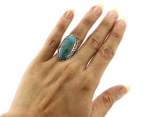 Navajo Ring 925 Silver Kingman Turquoise Native American Artist C 80 S